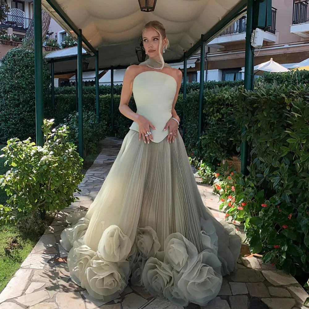 Robe de soirée bustier volant fleur