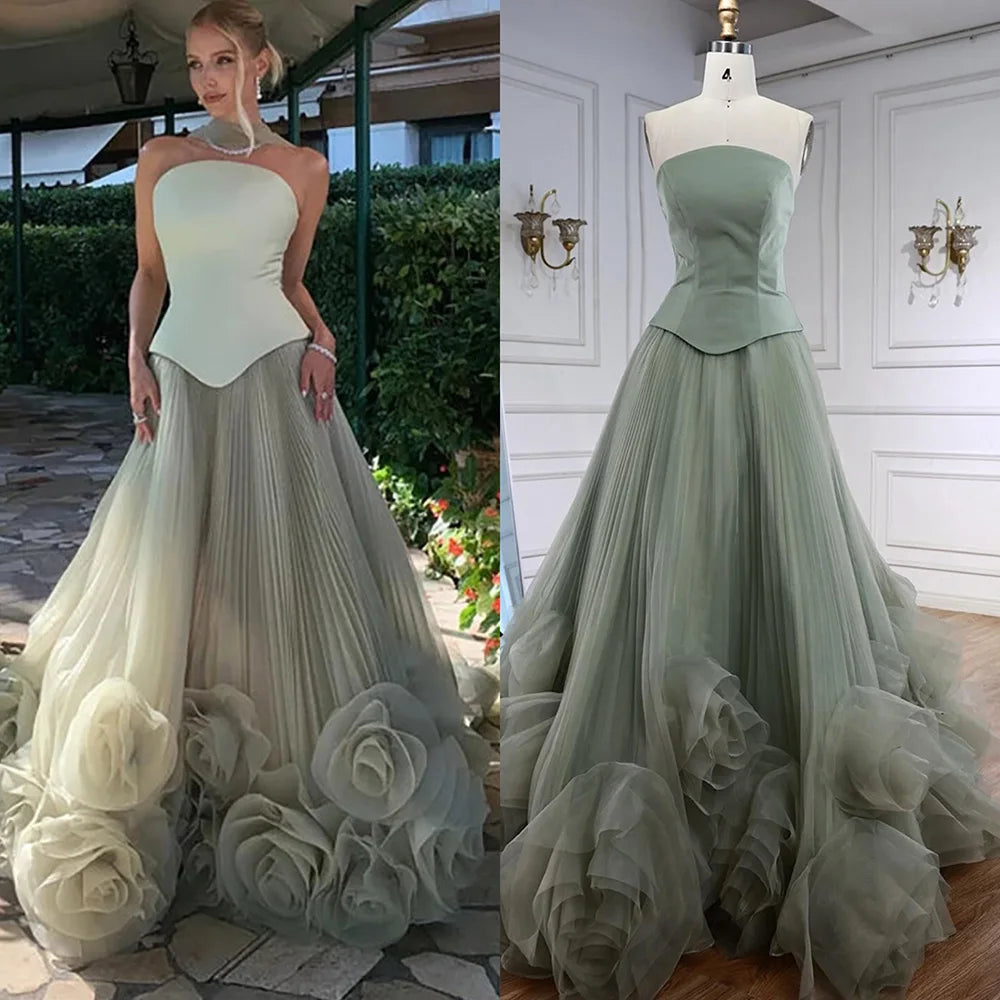 Robe de soirée bustier volant fleur
