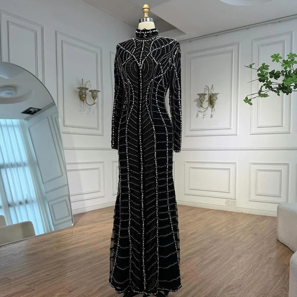 Robe modeste noir strass