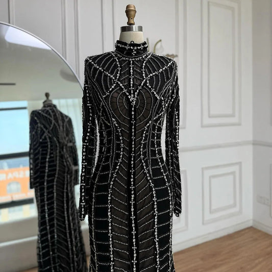 Robe modeste noir strass